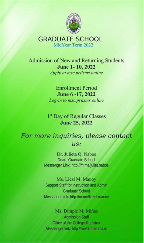 msc priisms|MIDYEAR TERM 2022 Admission of New .